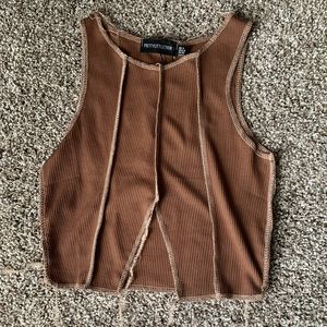 Brown Detailed Halter Cropped Tank Pretty Little Thing